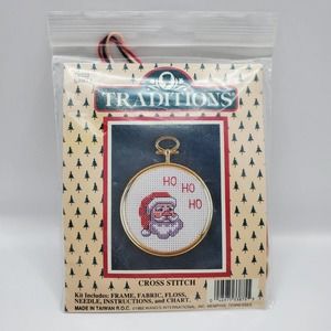 Vintage Holiday/Christmas Cross Stitch Ornament - Santa